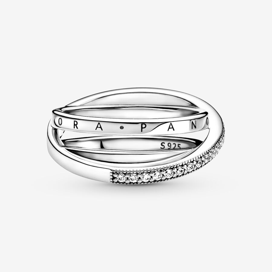 Bande Pandora Crossover Pave Triple Argent | 2935-FVJDU