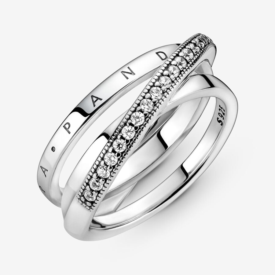 Bande Pandora Crossover Pave Triple Argent | 2935-FVJDU