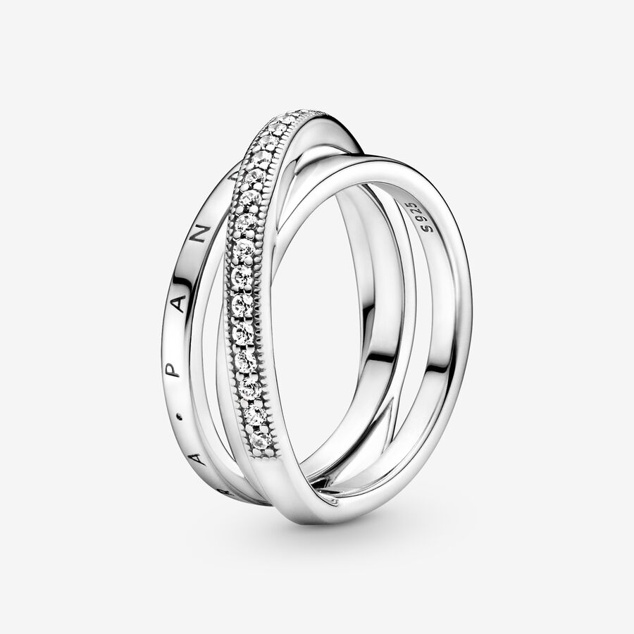 Bande Pandora Crossover Pave Triple Argent | 2935-FVJDU