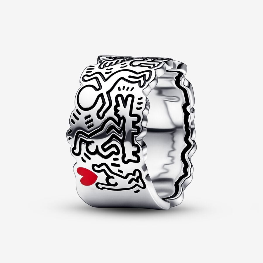 Bande Pandora Keith Haring x Line Art Love People Larges Argent | 9630-SPQYJ