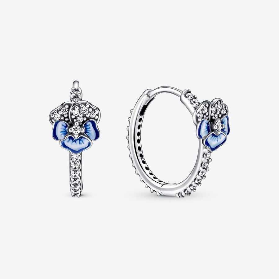 Cerceau Pandora Blue Pansy Flower Argent | 9645-JZHEA