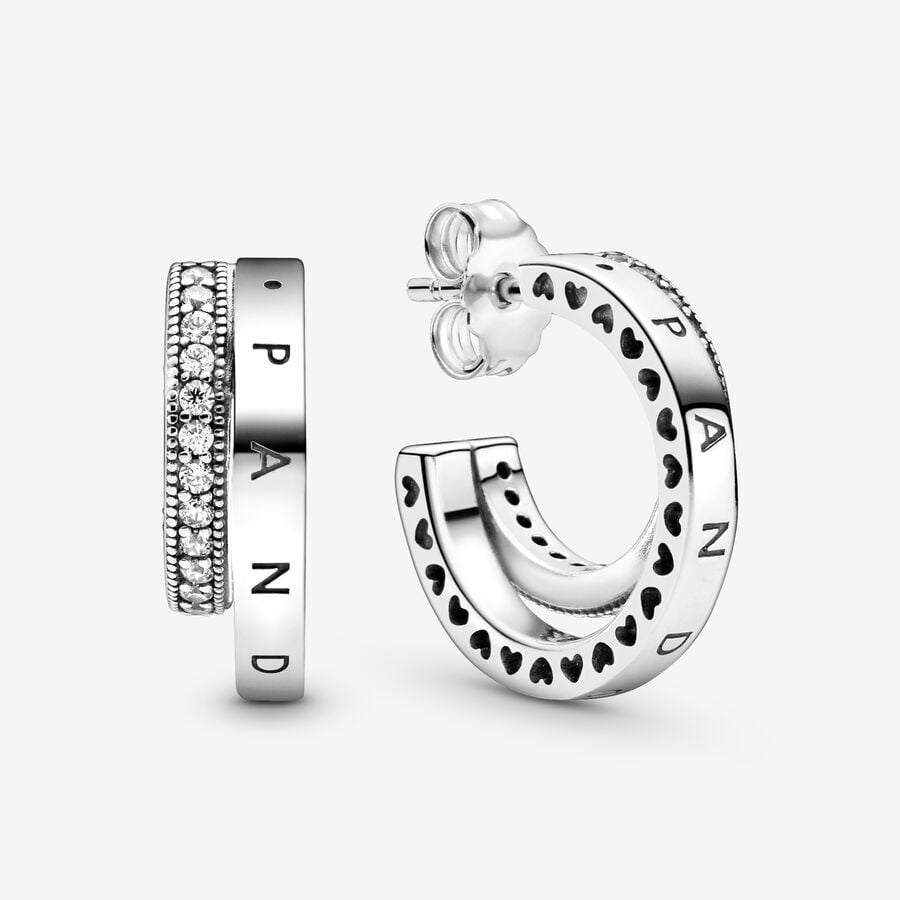 Cerceau Pandora Pave Double Argent | 2876-CJVNA