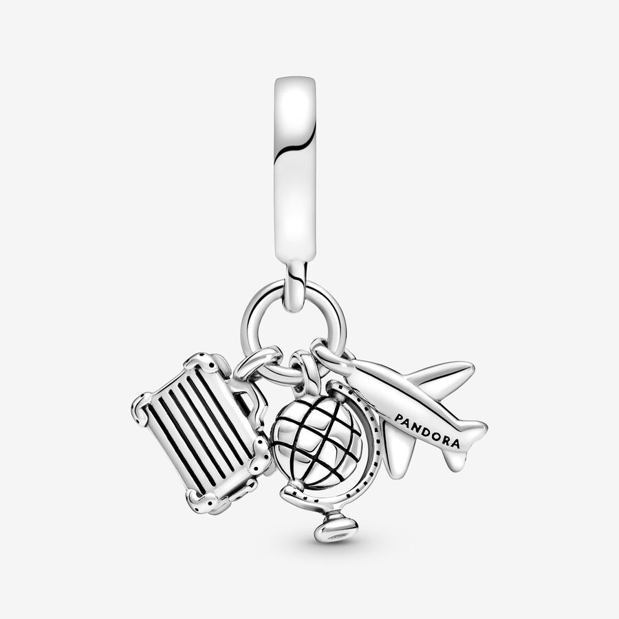 Charmes Pandora Airplane Globe & Suitcase Argent | 5472-QXLAB