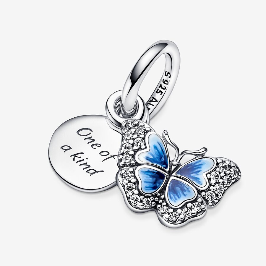 Charmes Pandora Blue Butterfly & Quote Double Argent | 5836-GXKMH