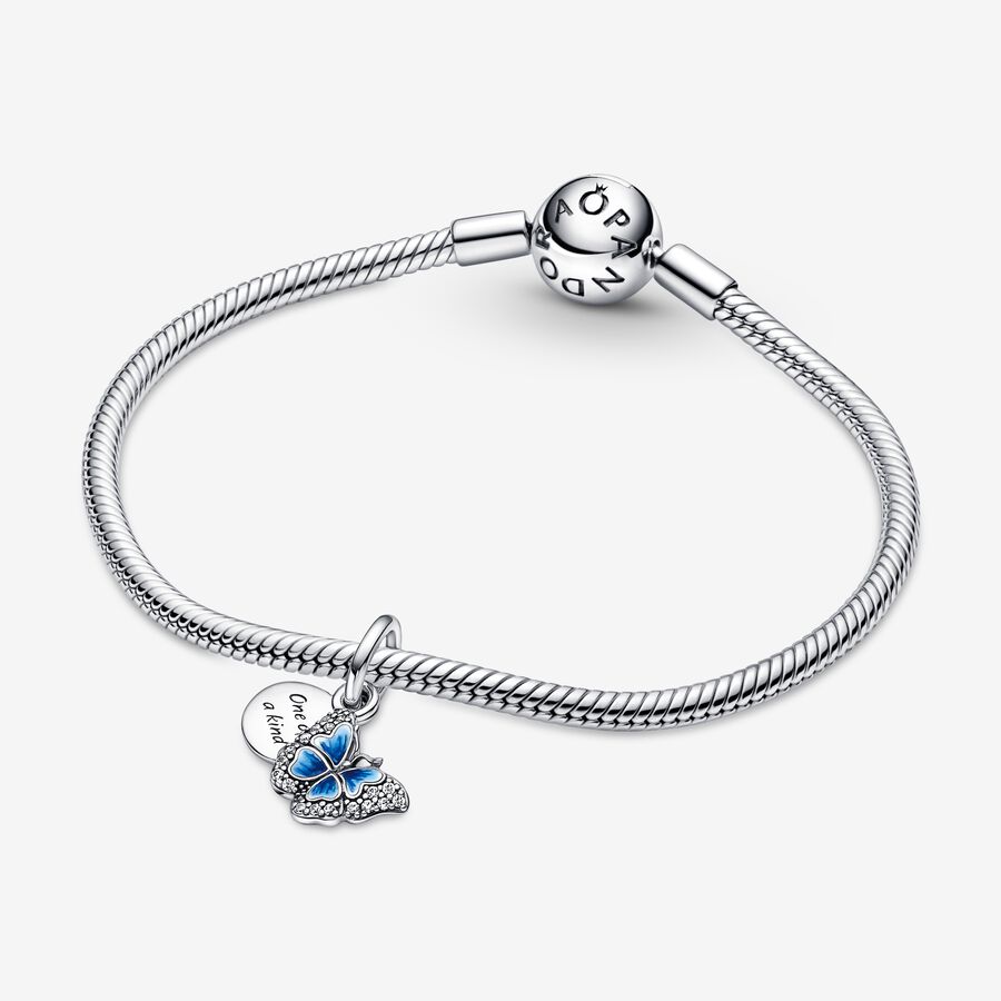 Charmes Pandora Blue Butterfly & Quote Double Argent | 5836-GXKMH