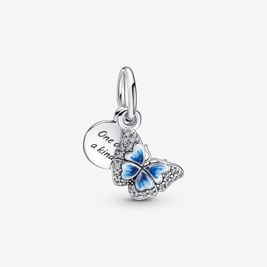 Charmes Pandora Blue Butterfly & Quote Double Argent | 5836-GXKMH