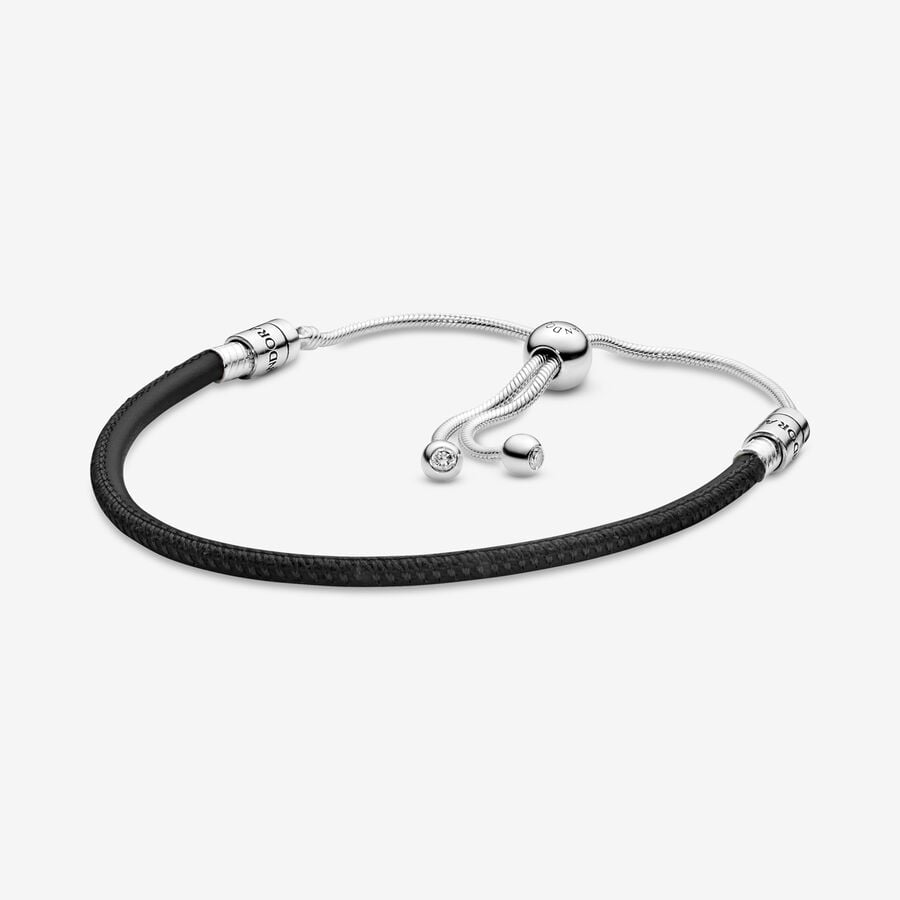 Charmes Pandora Cuir Slider Argent | 5879-PFRSO