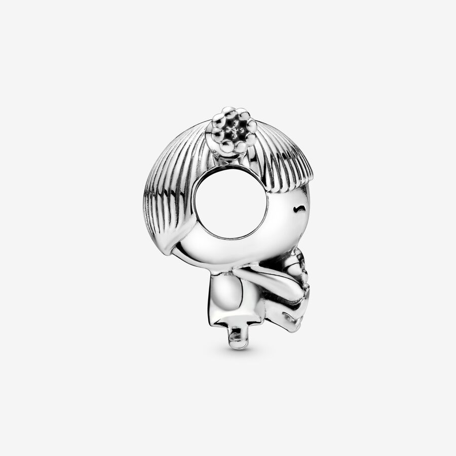 Charmes Pandora Girl with Pigtails Argent | 7210-WMXKQ