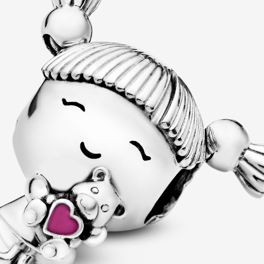 Charmes Pandora Girl with Pigtails Argent | 7210-WMXKQ