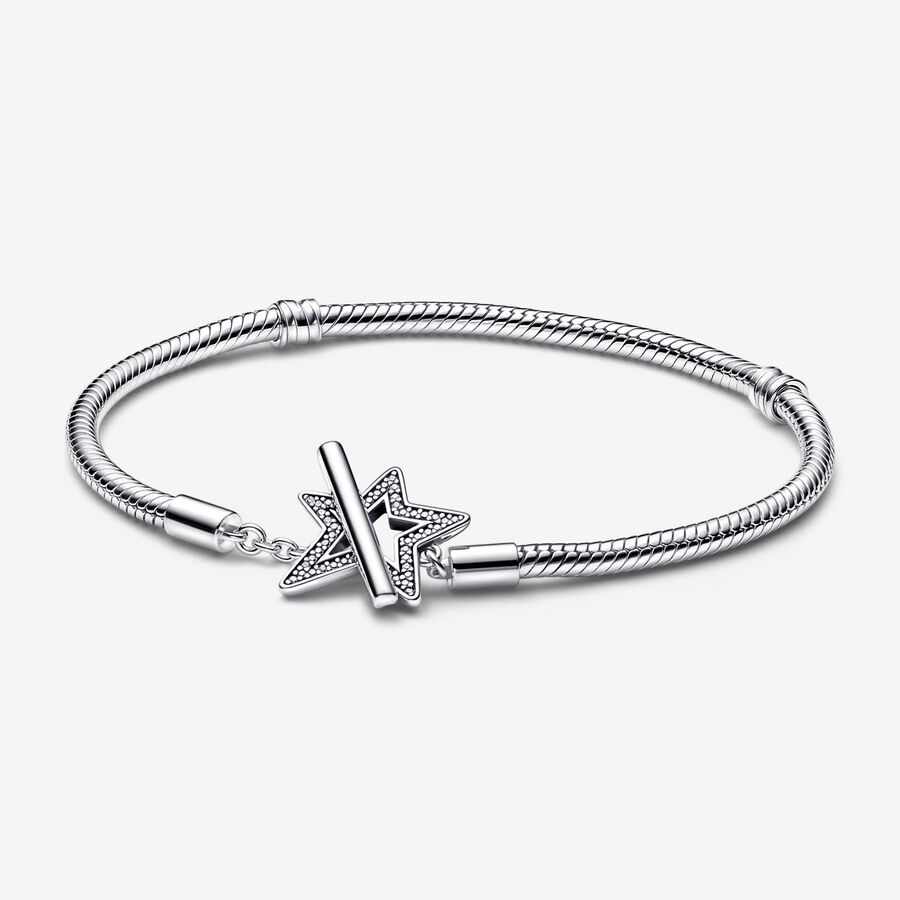 Charmes Pandora Moments Asymmetric Star T-bar Snake Argent | 5609-TJFCI