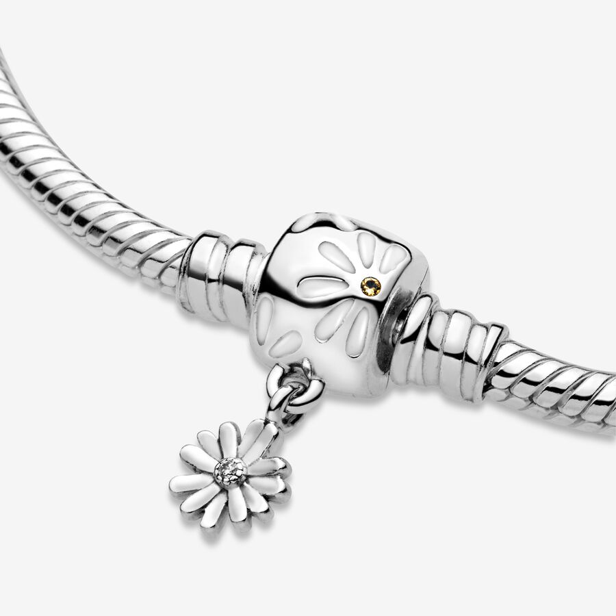 Charmes Pandora Moments Daisy Flower Clasp Snake Argent | 5829-LWBZV