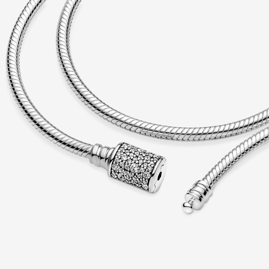 Charmes Pandora Moments Double Wrap Barrel Clasp Snake Argent | 3826-ORUWE