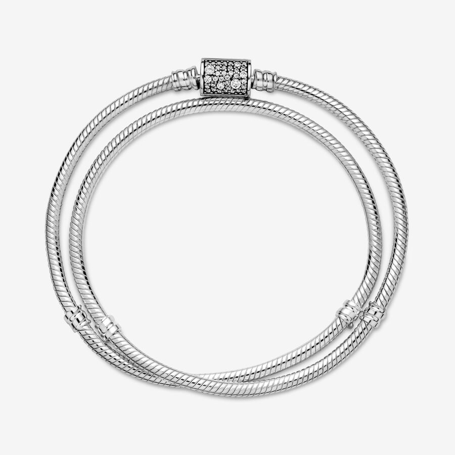 Charmes Pandora Moments Double Wrap Barrel Clasp Snake Argent | 3826-ORUWE