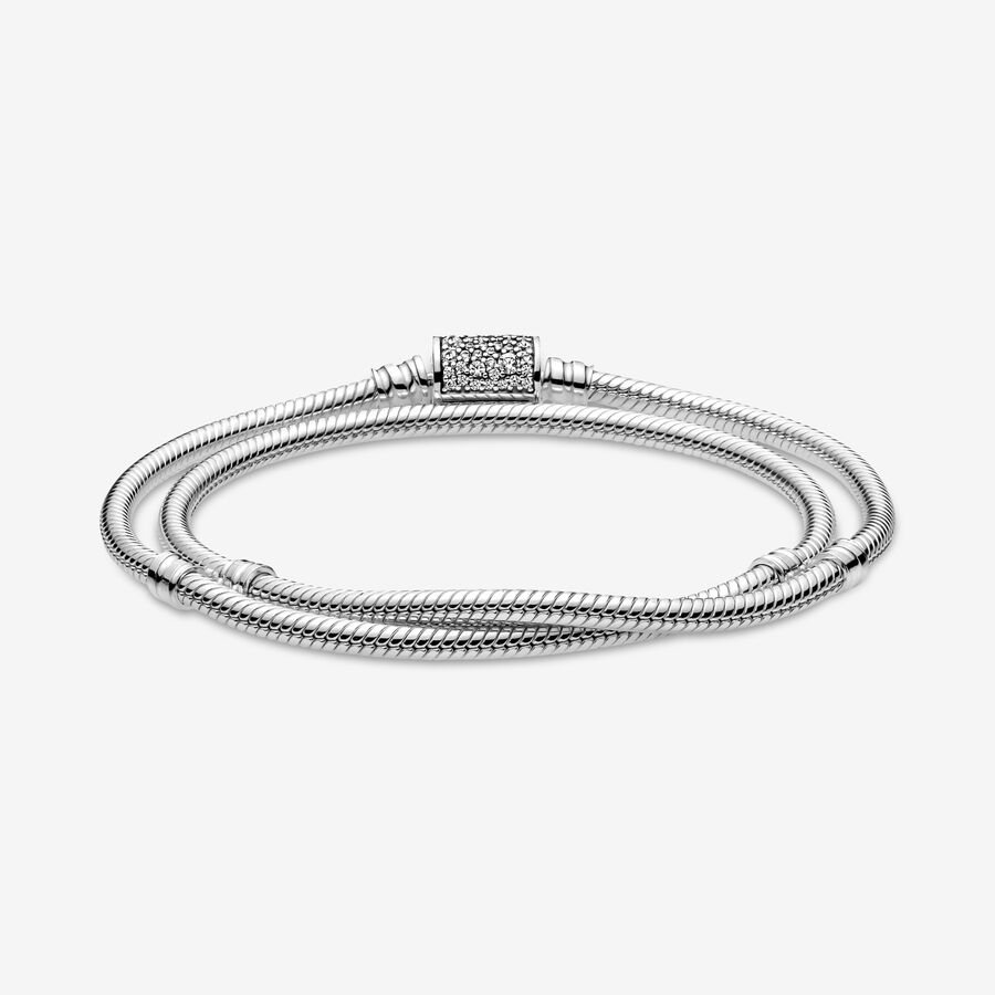 Charmes Pandora Moments Double Wrap Barrel Clasp Snake Argent | 9763-ERZUX