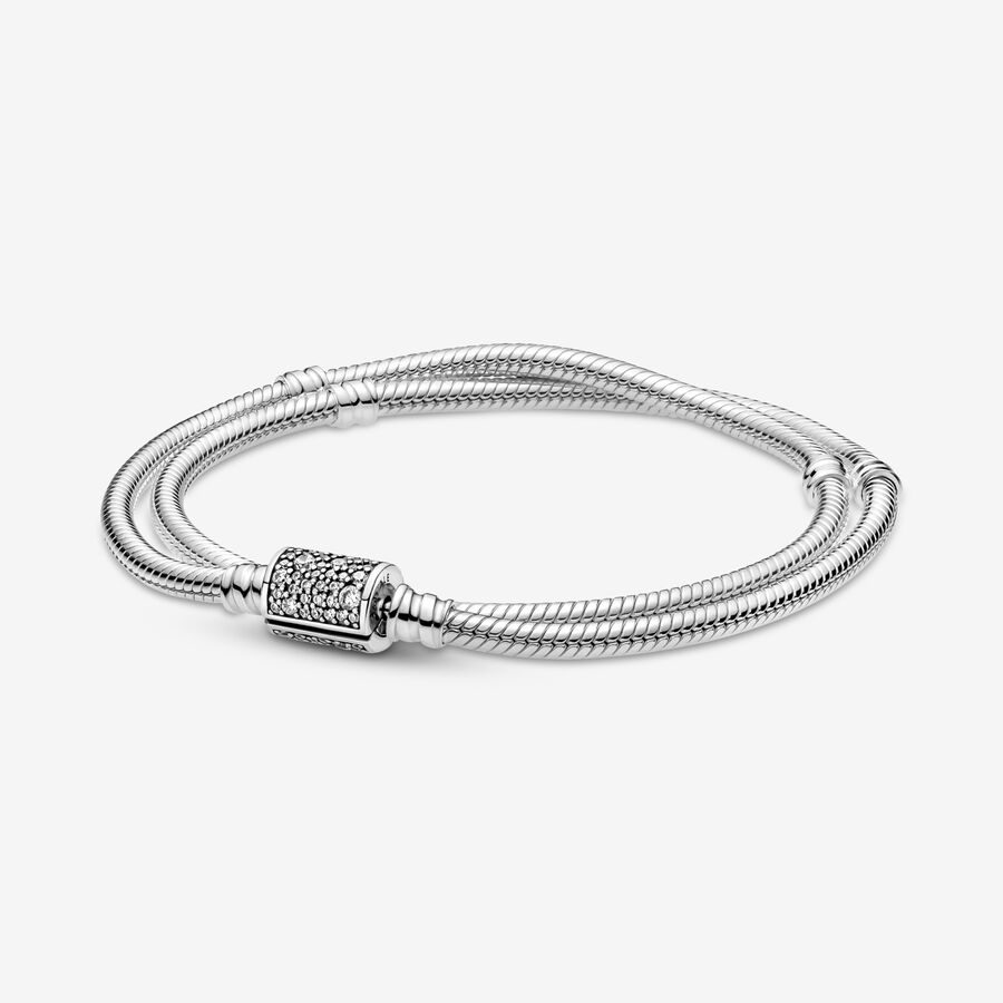 Charmes Pandora Moments Double Wrap Barrel Clasp Snake Argent | 9763-ERZUX