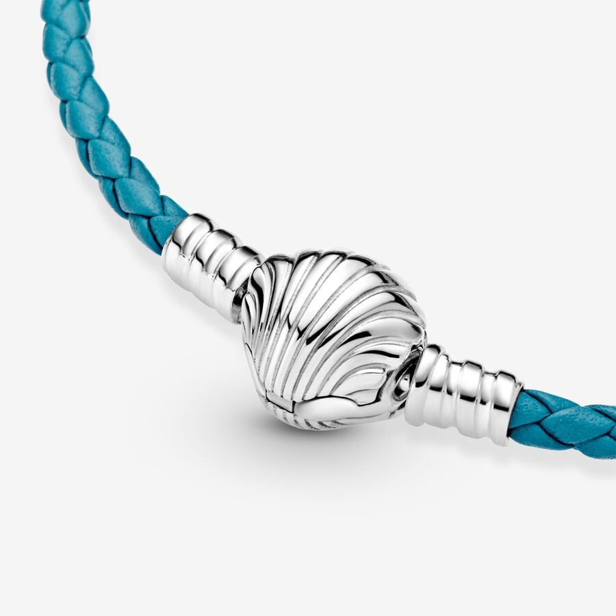 Charmes Pandora Moments Seashell Clasp Turquoise Braided Argent | 4639-LRNJS