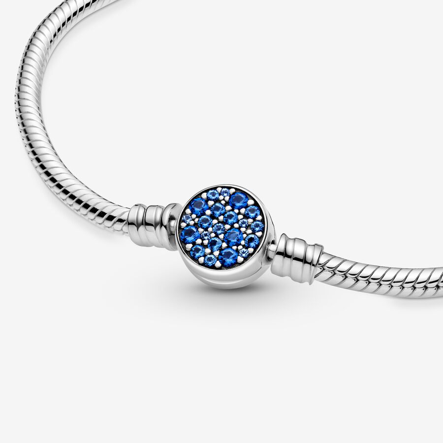 Charmes Pandora Moments Sparkling Blue Disc Clasp Snake Argent | 5210-XHEVZ