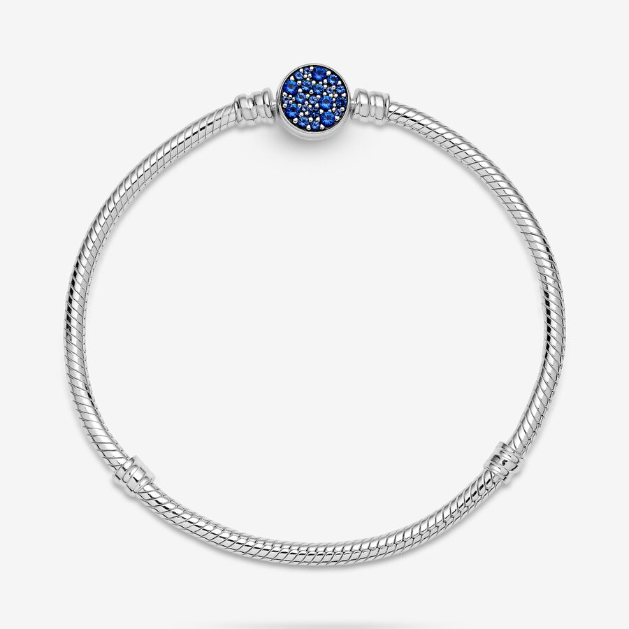 Charmes Pandora Moments Sparkling Blue Disc Clasp Snake Argent | 5210-XHEVZ