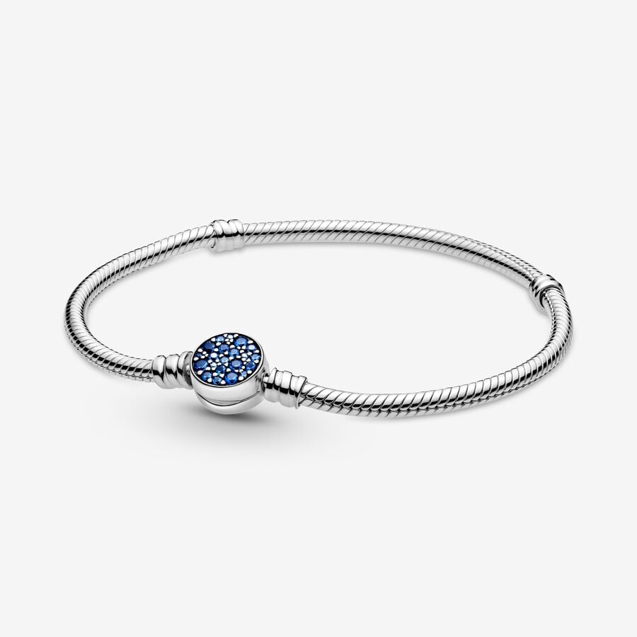 Charmes Pandora Moments Sparkling Blue Disc Clasp Snake Argent | 5210-XHEVZ