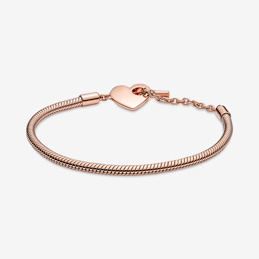 Charmes Pandora Moments T-Bar Snake Rose Doré | 4271-KVGZW