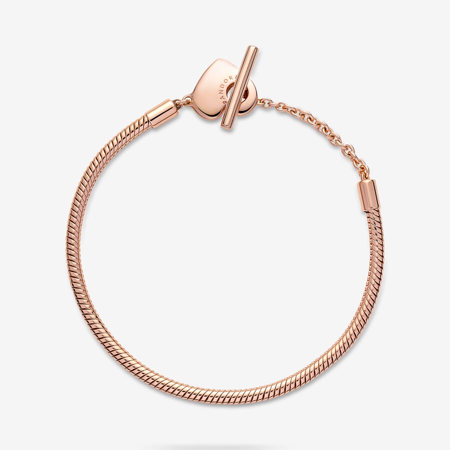 Charmes Pandora Moments T-Bar Snake Rose Doré | 4271-KVGZW