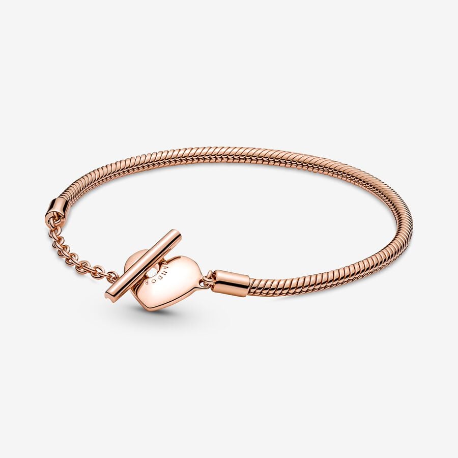 Charmes Pandora Moments T-Bar Snake Rose Doré | 4271-KVGZW