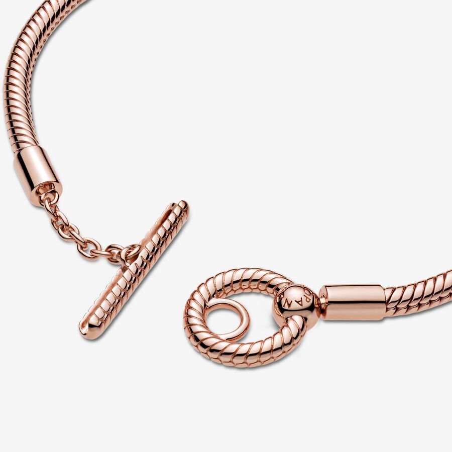 Charmes Pandora Moments T-Bar Snake Rose Doré | 9076-LMQPW