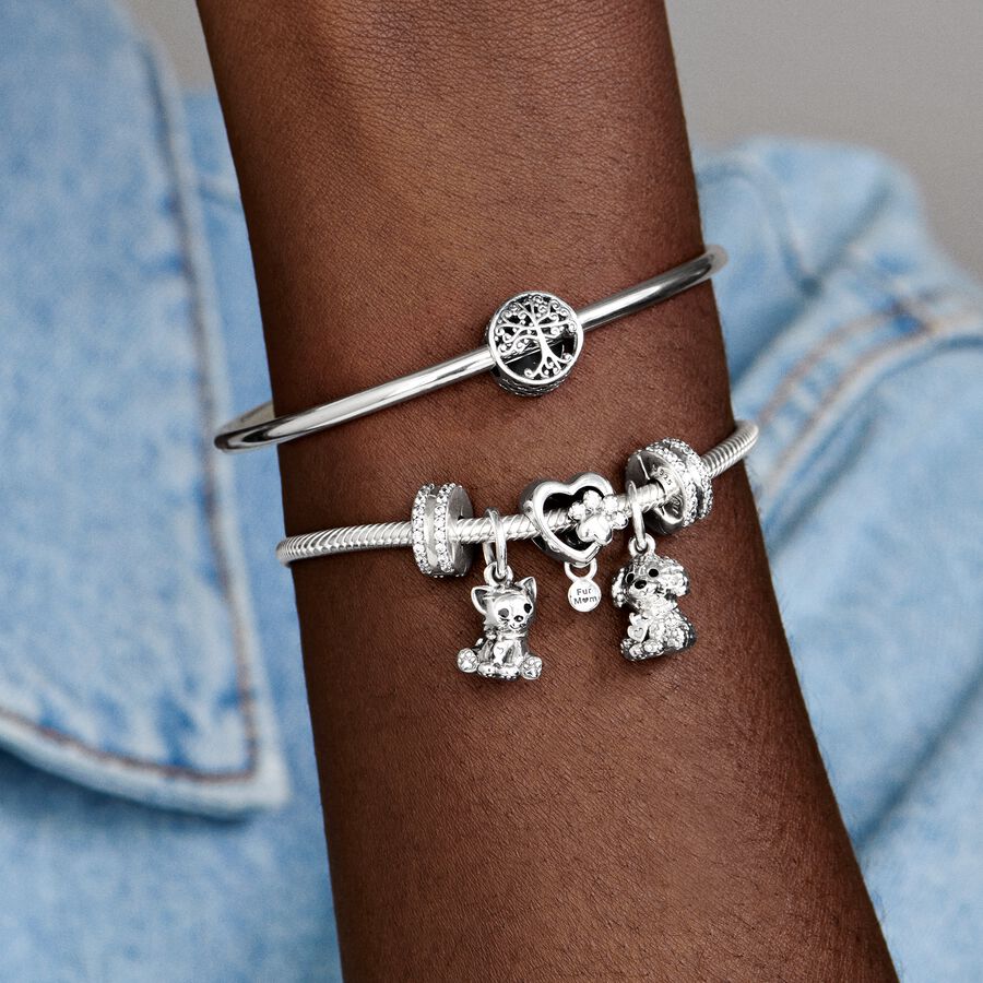 Charmes Pandora Sparkling Paw Print & Argent | 6970-CUETF