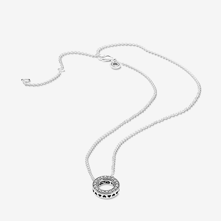 Chaîne Pandora Logo Pave Circle Collier Argent | 0653-BFTSV