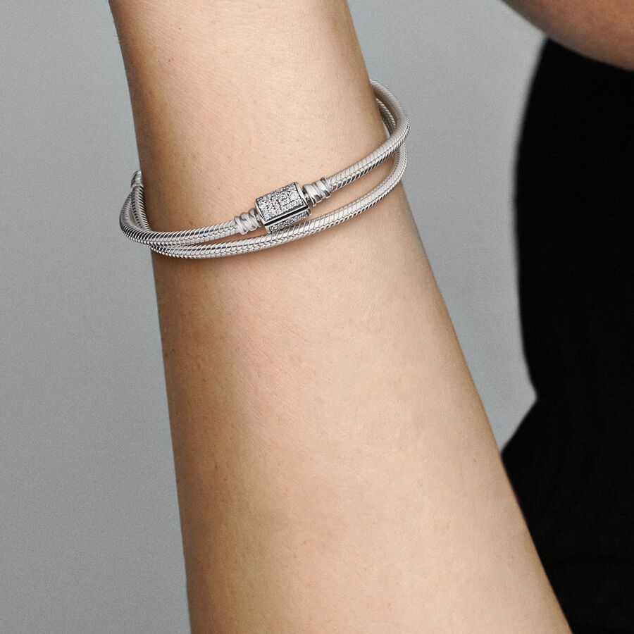 Chaîne Pandora Moments Double Wrap Barrel Clasp Snake Argent | 8907-CXZNP