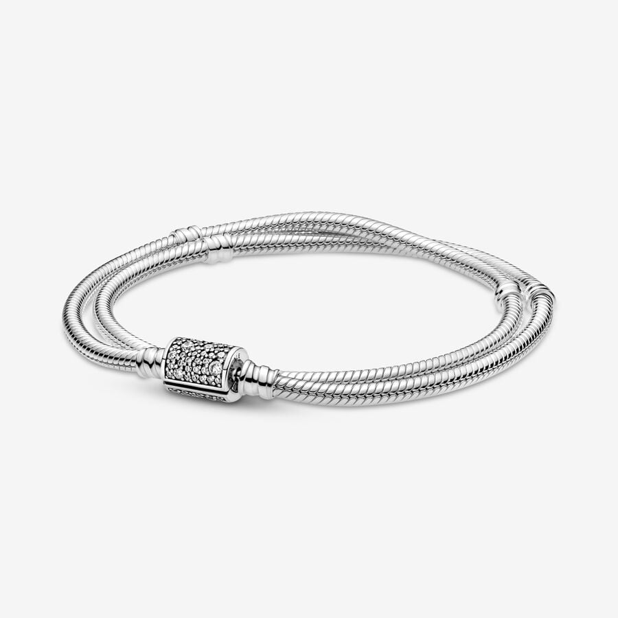 Chaîne Pandora Moments Double Wrap Barrel Clasp Snake Argent | 8907-CXZNP