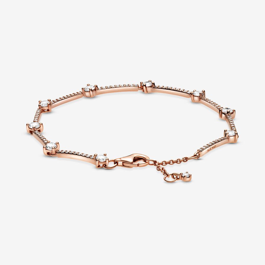 Chaîne Pandora Sparkling Pave Bars Rose Doré | 5473-WZHSK