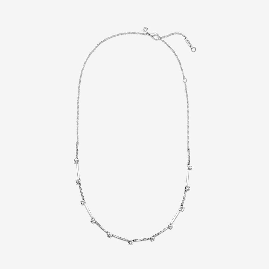 Chaîne Pandora Sparkling Pave Collier Bars Argent | 0659-XCDVU