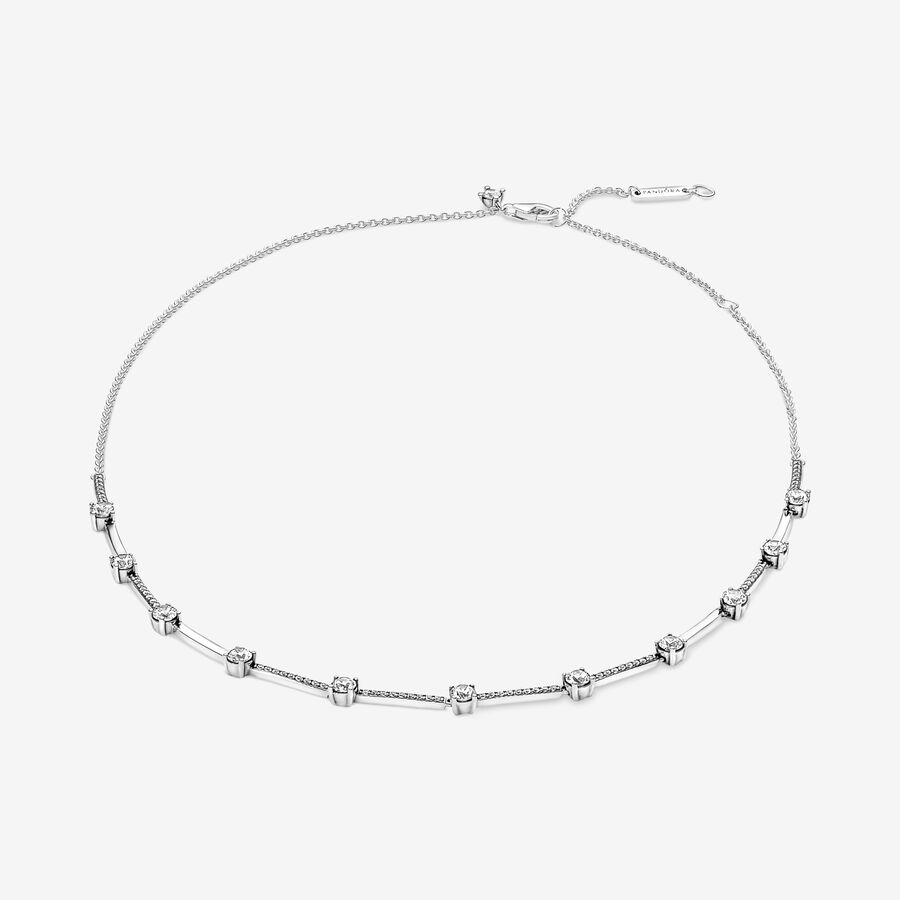 Chaîne Pandora Sparkling Pave Collier Bars Argent | 0659-XCDVU