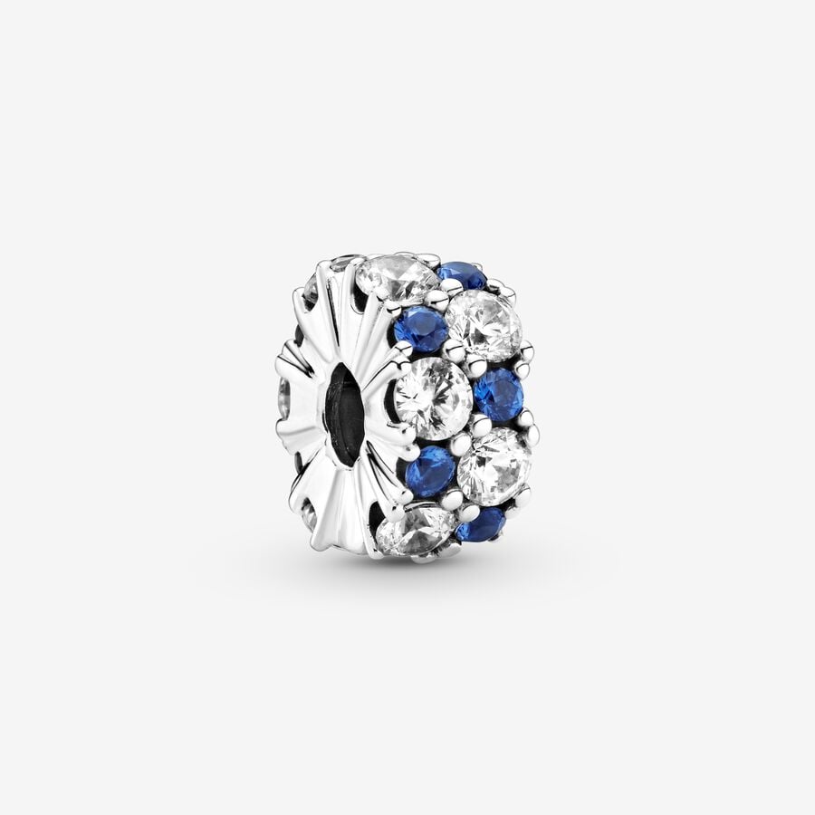 Clips Pandora Clear & Blue Sparkling Clip Argent | 2437-POLWH