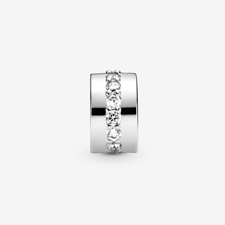 Clips Pandora Clear Sparkling Row Clip Argent | 5748-RYWCG