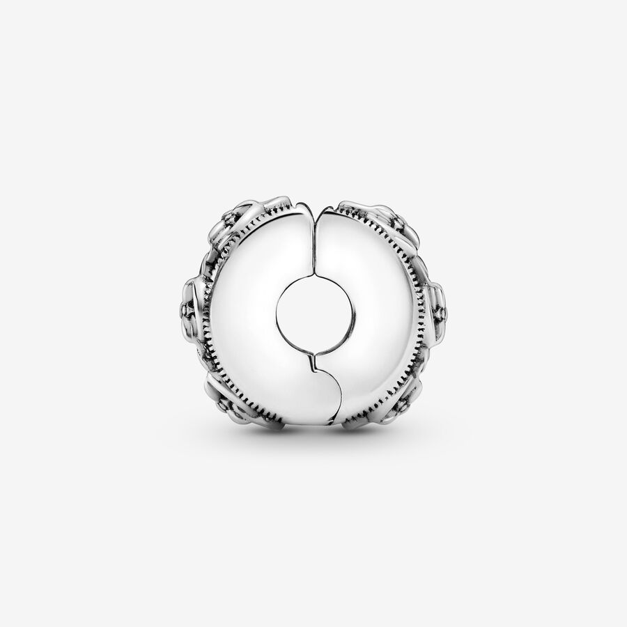 Clips Pandora Flower Pattern Clip Argent | 2185-LFQSH