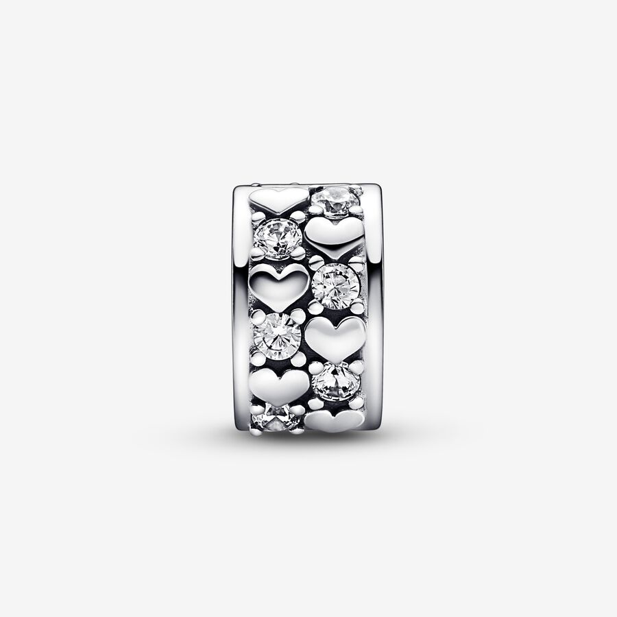 Clips Pandora Infinite Hearts Sparkling Clip Argent | 0673-NJEDZ