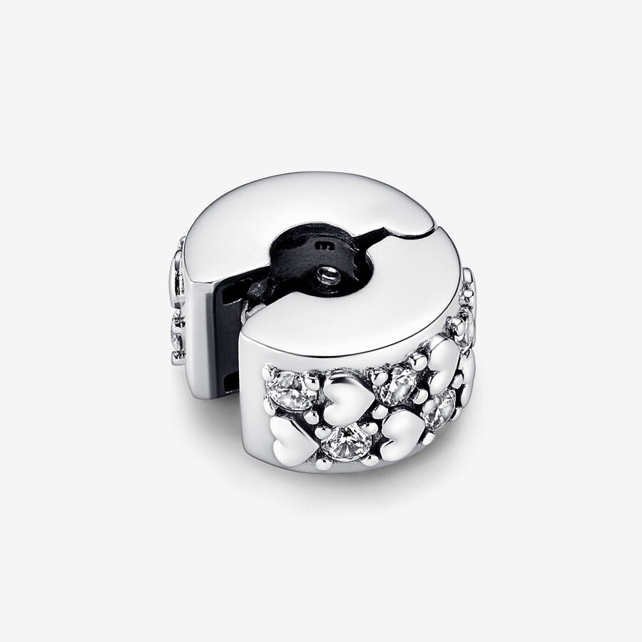 Clips Pandora Infinite Hearts Sparkling Clip Argent | 0673-NJEDZ