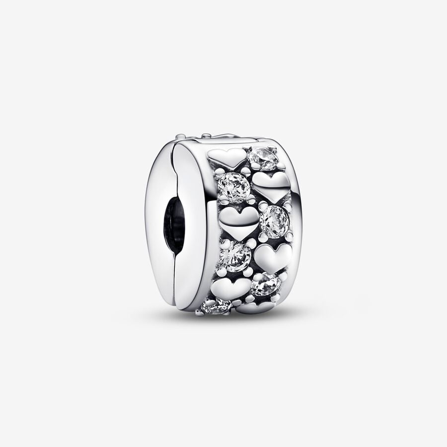 Clips Pandora Infinite Hearts Sparkling Clip Argent | 7803-VFBQX