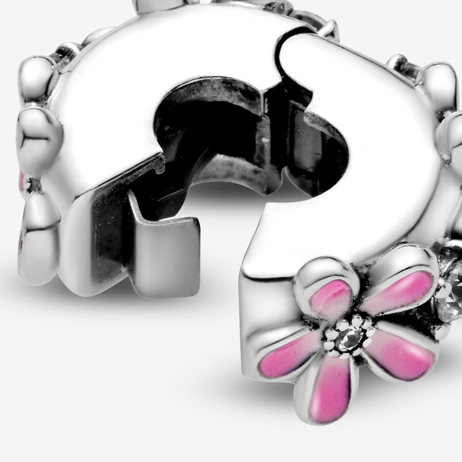 Clips Pandora Pink Daisy Flower Clip Argent | 5982-YTFCE