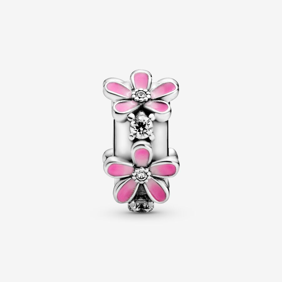 Clips Pandora Pink Daisy Flower Clip Argent | 5982-YTFCE