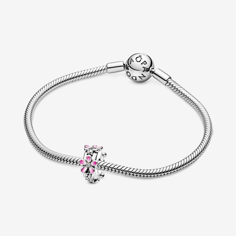 Clips Pandora Pink Daisy Flower Clip Argent | 5982-YTFCE