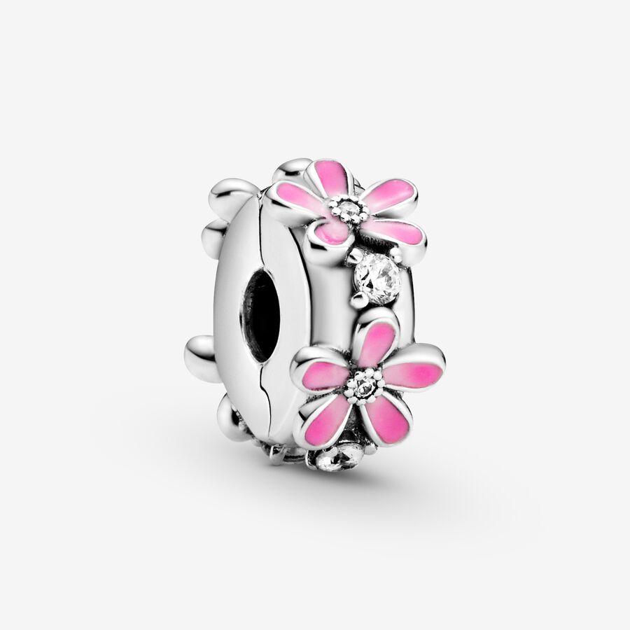 Clips Pandora Pink Daisy Flower Clip Argent | 5982-YTFCE