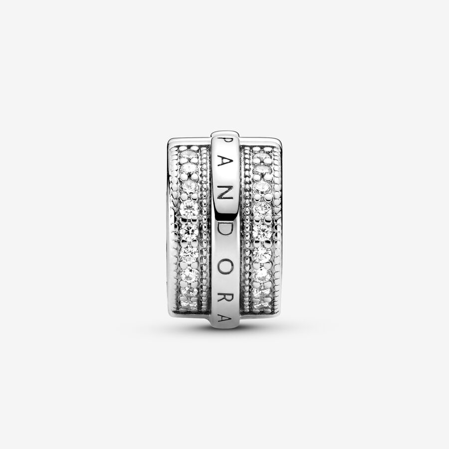 Clips Pandora Sparkling Pave Lines & Logo Clip Argent | 9201-JMWSB