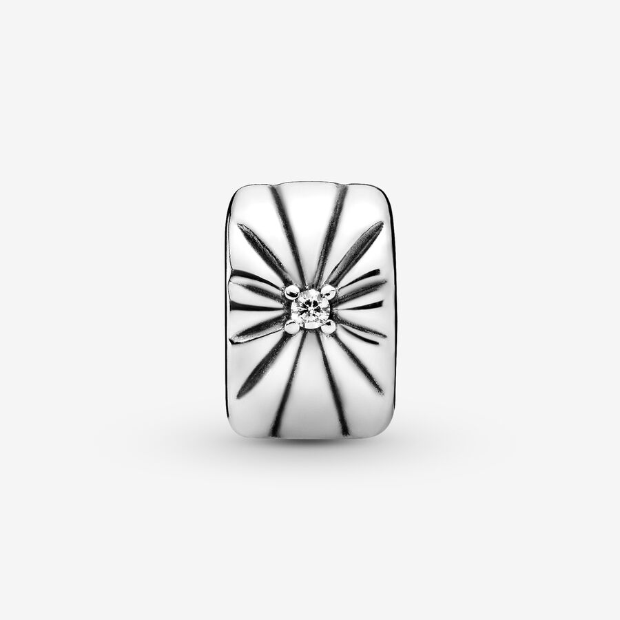 Clips Pandora Sparkling Sunburst Clip Argent | 8501-YQTKM