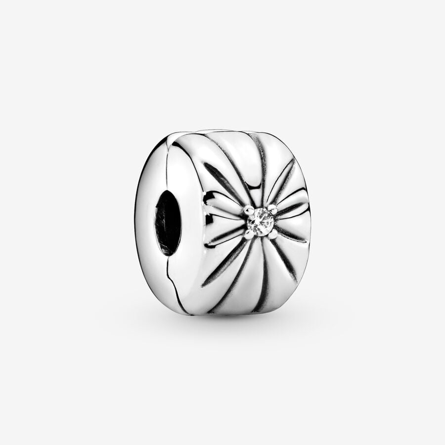 Clips Pandora Sparkling Sunburst Clip Argent | 8501-YQTKM