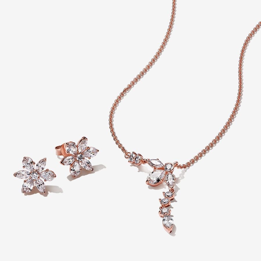 Collier Et Boucles D'oreilles Ensembles Pandora Sparkling Snowflake Gift Multicolore | 2853-ISVOT