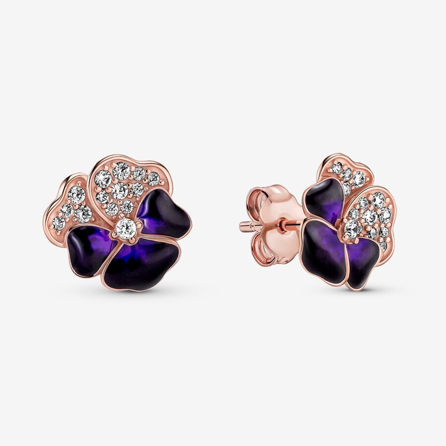 Collier Et Boucles D'oreilles Ensembles Pandora Deep Purple Pansy Flower Multicolore | 6721-SNCEQ