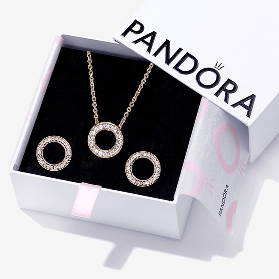 Collier Et Boucles D'oreilles Ensembles Pandora Sparkling Pave Circle Gift Multicolore | 7594-JVSZT